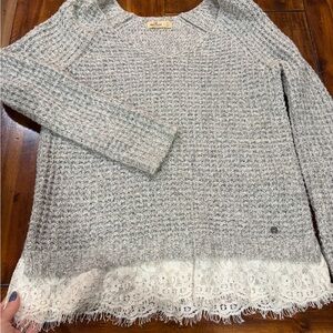 Hollister gray Sweater with Lace Trim